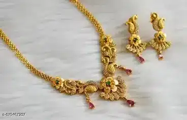 Traditional Gold-Plated Necklace Set with Matching Earrings for Women